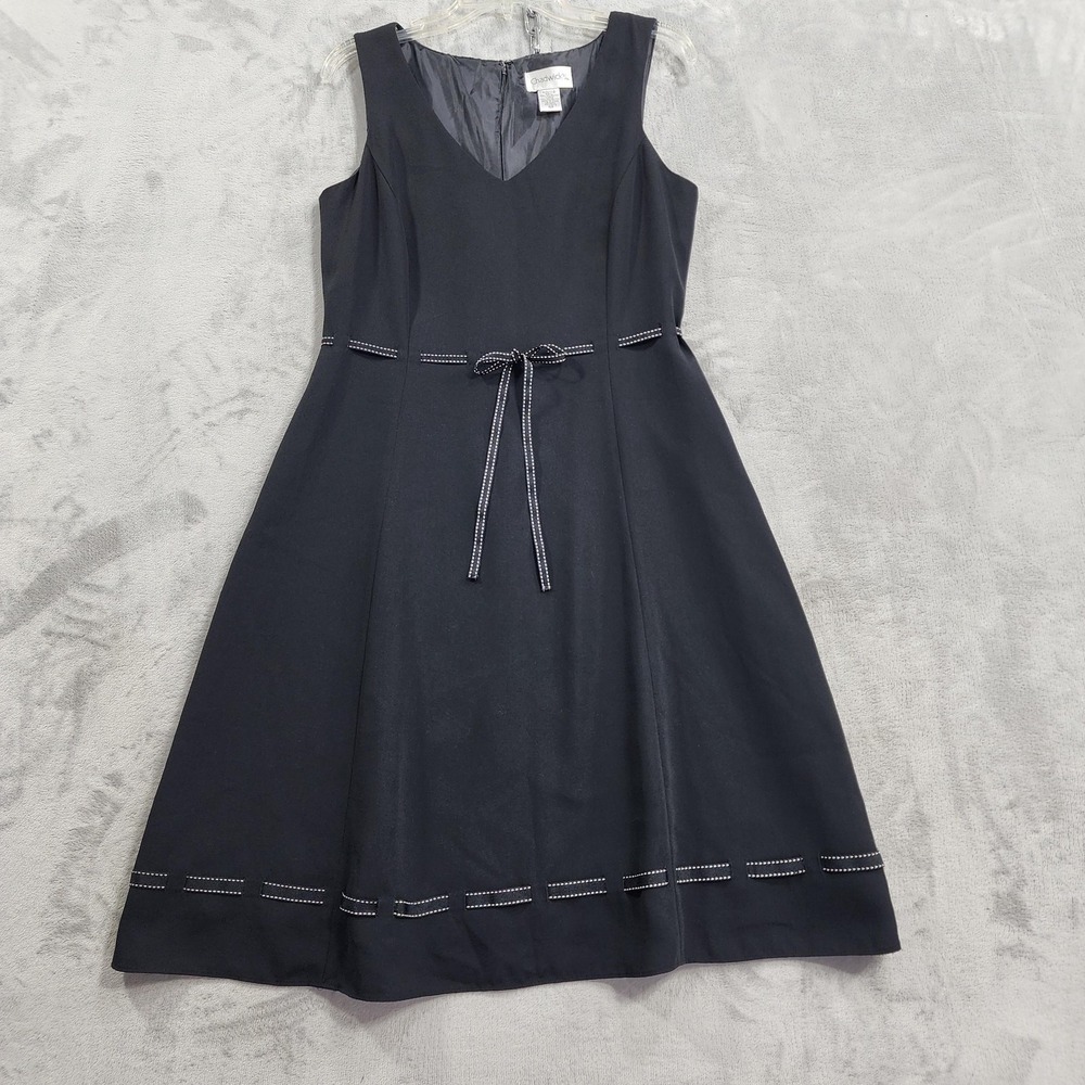 Vintage Chadwicks Dress Womens 10P PETITE Black Sleeveless V-Neck A-Line Bow 90s
